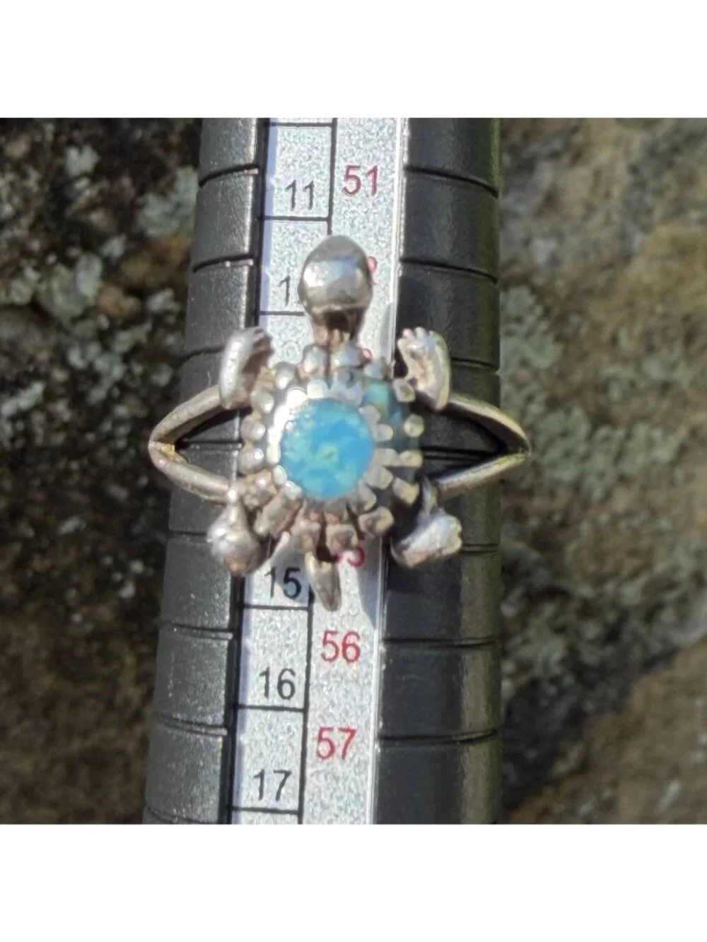 Vintage Sterling Silver Turquoise Turtle Ring Size 7 Southwestern Boho Coastal